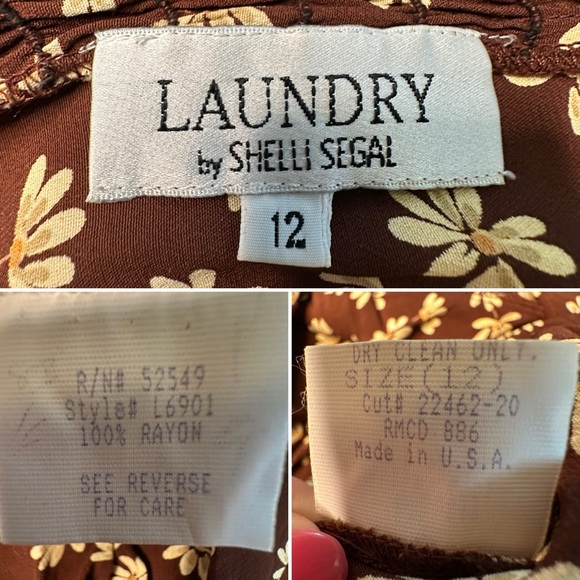 90s Laundry by Shelli Segal Daisy Print Button Front Maxi Dress Brown Floral 12 - Picture 7 of 13